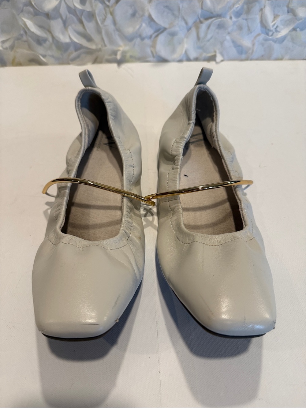 Worthington Ivory Ballet Flats with Gold Accent Bar